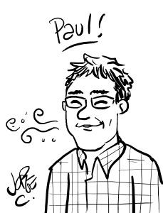 A caricature drawn by Jorge Cham from PHD Comics of Paul Spencer