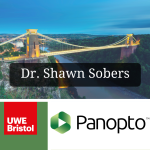 Combined picture with UWE logo, Panopto logo and an image of the Clifton suspension bridge overlaid with Dr Shawn Sobers